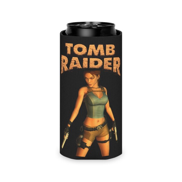 Lara Croft Tomb Raider Can Cooler - Adventure-Ready, Custom Print - Fits All Cans