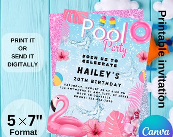 Personalized Pool Party Invitation, Summer Birthday Bash, Fun Kids Swim Party, Customizable Pool Bash