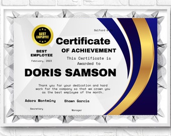 Certificate of Achievement, Editable Printable Appreciation Certificate Award Template, Elegant Gift Certificate Download, Achievement Award