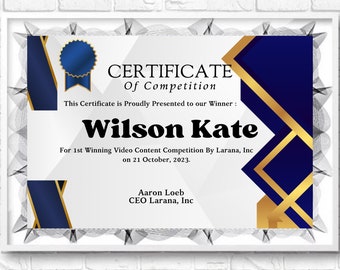 Modern Elegant Certificate of Competition Certificate, Certificate Of Completion Template, Printable Course Certificate Of Completion Award.