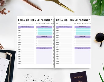 Planejador de agenda diária minimalista branco, planejador de agenda diária, lista de tarefas, planejador para impressão, planejador diário editável, download instantâneo.