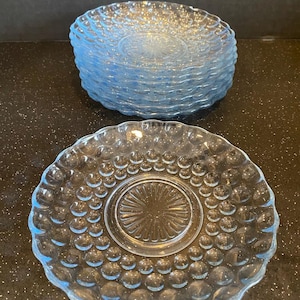 Anchor Hocking Blue Sapphire Bubble Glass Plates 5.5&quot; Dessert/Bread Size (8 plate set)