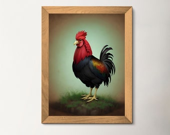 Impression d'art de grange | Impression numérique coq | Très grande oeuvre d'art murale | Art de la ferme | Art de grange vintage | Poster d'art imprimé coq