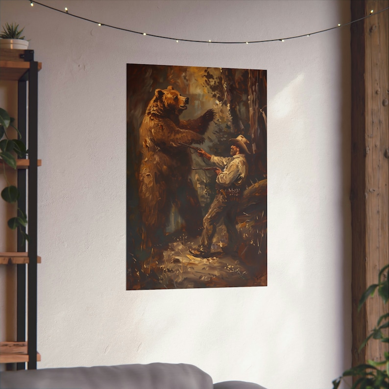 Large Western Wall Art | Vintage Art | Bear Wall Art | Vintage Western Deco | Rustic Cowboy | Wild West Art | Bear Art | Quirky Wall Art image 6