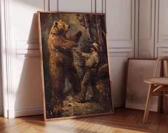 Large Western Wall Art | Vintage Art | Bear Wall Art | Vintage Western Deco | Rustic Cowboy | Wild West Art | Bear Art | Quirky Wall Art