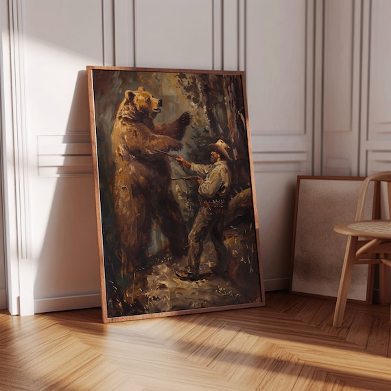 Large Western Wall Art | Vintage Art | Bear Wall Art | Vintage Western Deco | Rustic Cowboy | Wild West Art | Bear Art | Quirky Wall Art