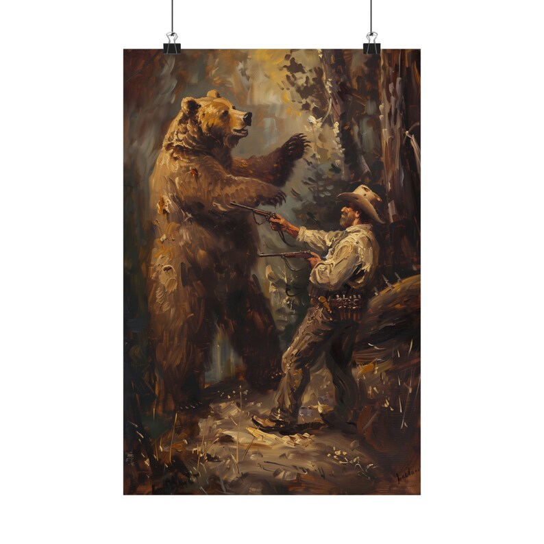 Large Western Wall Art | Vintage Art | Bear Wall Art | Vintage Western Deco | Rustic Cowboy | Wild West Art | Bear Art | Quirky Wall Art image 9