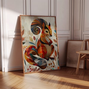 Red Squirrel Wall Art | Funky Wall Art | Extra Large Wall Art | Boho Wall Art | Spring Wall Art | Minimalist Wall Art | Playroom Wall Art