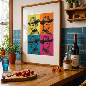 Cute Western Wall Art, Large Vintage Farm Painting, Colorful Poster Gallery, Rustic Cowboy, Wild West, Modern Aesthetic, Oil Painting, Howdy