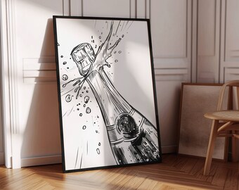 Cheers Wall Print | Champagne Wall Art | Cocktail Poster | Bar Cart Accessories | Bar Cart Poster | Beachy Wall Art | Bar Cart Prints