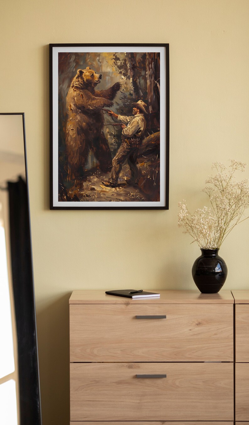 Large Western Wall Art | Vintage Art | Bear Wall Art | Vintage Western Deco | Rustic Cowboy | Wild West Art | Bear Art | Quirky Wall Art image 7