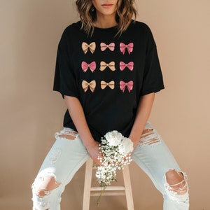 Coquette Oversized T-shirt, Pink ribbons and bows tee, Coquette, Boho tshirt, Chic retro shirt, Vintage style, pretty cottagecore