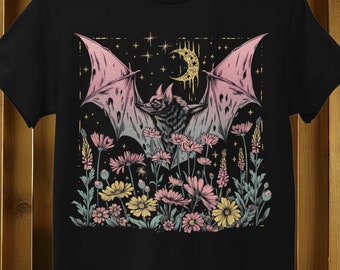 Bat Among Blossoms T-Shirt | Vampire clothing | Dark Aesthetic Fashion | whimsigoth | Goth tee | witchy | Demon | alt clothing | Emo tshirt