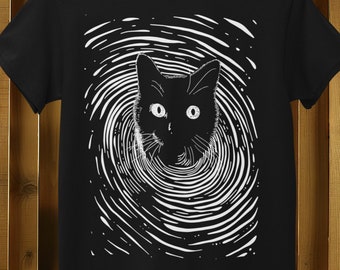 Black Cat peeking through wormhole t-Shirt | Whimsigoth Shirt | Dark Aesthetic Fashion | Wicca Clothes | Witchy Top | Gothic TShirt | witchy