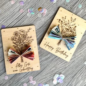 Geldgeschenk | Geschenkkarte | Geld verschenken | Geburtstagskarte aus Holz |Geburtstag | Geschenk | Bargeld | Geldschein | Blumenstrauß