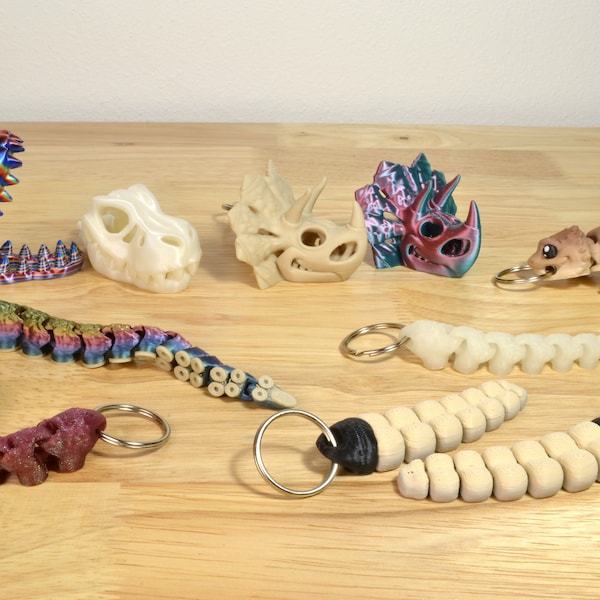 3D Printed Keychains, Bearded Dragon, Dinosaur, Octopus tentacle, Fidget toy, Gift
