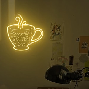 Personalized Coffee Bar Sign, Custom Coffee Decor, Home Coffee Bar Decor, Carved Neon Sign, Coffee Lover Gift, Cafe Shop Sign, Cafe Bar Sign