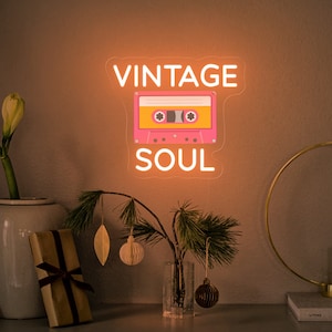 Sinal de néon da alma vintage, nostalgia retrô da alma, alma selvagem, aniversário vintage, cassete vintage, presente para ela, presente para ele, decoração de casa moderna