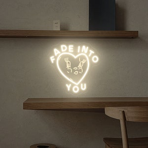 Placa Fade into you, Placa de neon vintage, Decoração de parede de banda de rock vintage dos anos 90, Luz de decoração de sala de música, Presente para ela, Placa de neon de estúdio doméstico