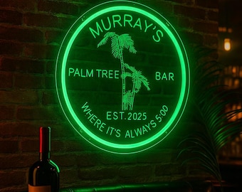 Palm Tree Bar Neon Sign: Tropical Home Bar Decor