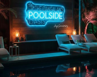 Custom Waterproof Poolside Oasis Neon Sign: Outdoor Bar Decor, Summer Vibes