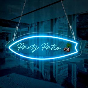 Placa de neon personalizada para prancha de surfe, placa de LED com impressão UV para prancha de surfe ao ar livre, decoração de parede para piscina de verão, luz de neon em forma de coqueiro à beira da piscina, decoração para clube de surfe