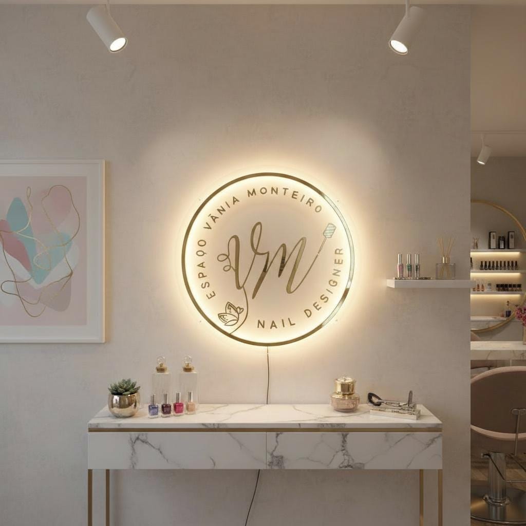 Custom Round 3D Acrylic LED Neon Sign for Beauty Salon, Spa Logo Wall ...