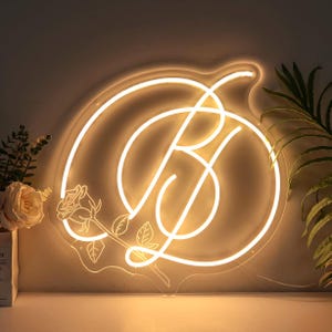 Custom Couple Initials Rose Neon Sign: Wedding LED Decor