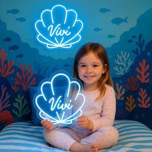 Custom Seashell Name Neon Sign,Shell Shape Night LED Decor,School Dorm Sign,Kids Room Sign,Roomies Name Wall LED Sign,Back To School Gift