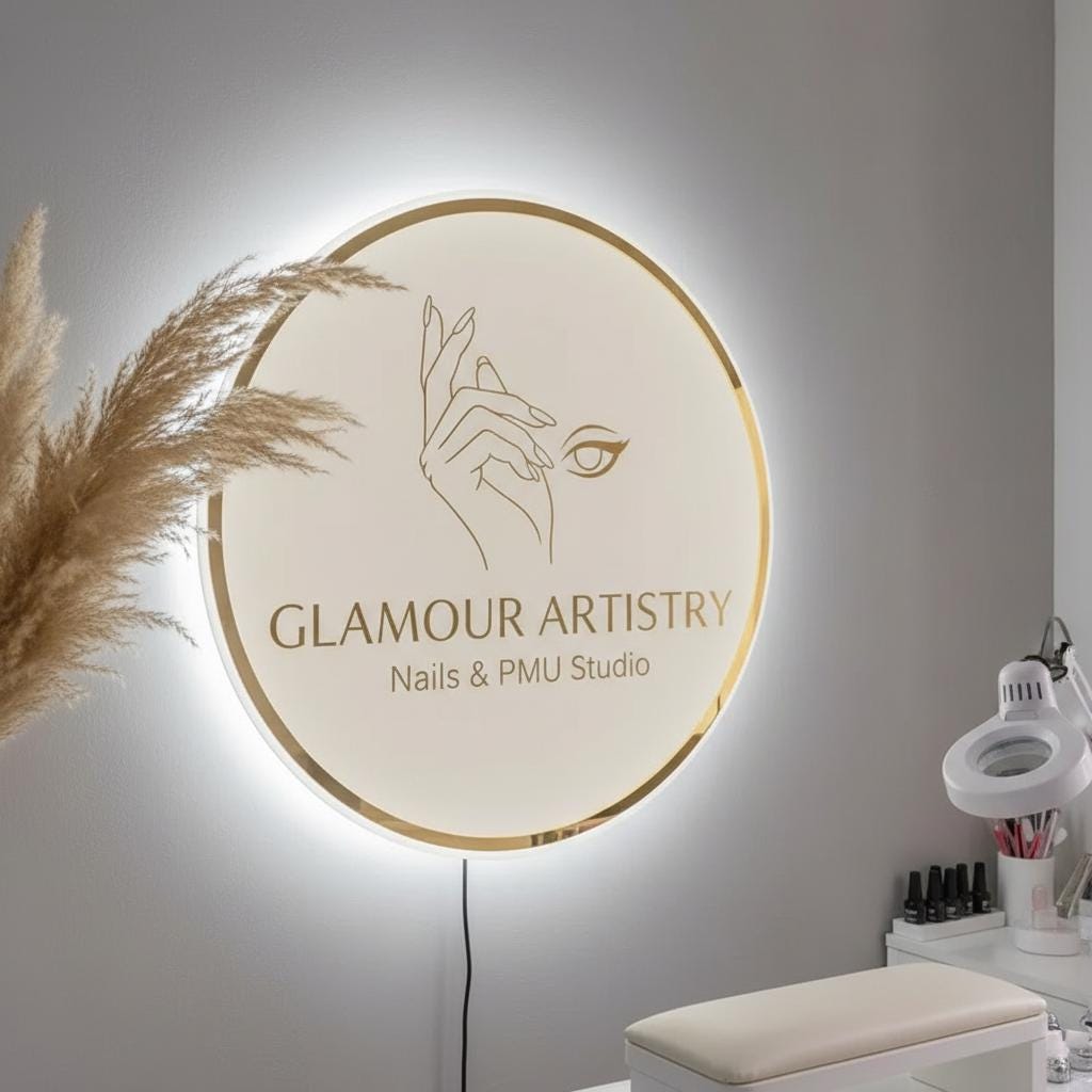 Custom Round 3D Acrylic LED Neon Sign for Beauty Salon, Spa Logo Wall ...
