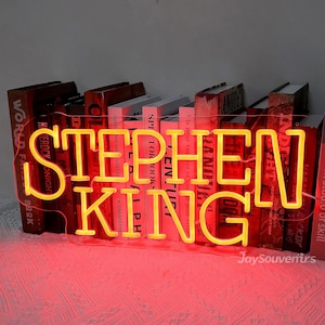 Stephen King Book Shelf Art Sign, Horror Decor, Gift For Book Lover, Literary Art Decor, Home Decor, Horror Lover Gift, Horror Cinema LED