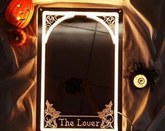 Custom The Fool Tarot Mirror Neon Wall Decor, The Love Tarot Wall Art Sign, Neon With Engraved Decor, Witchy Room Deocr, Tarot Card Mirror