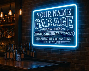 Custom Name Garage LED Neon Sign: Man Cave Vintage Decor