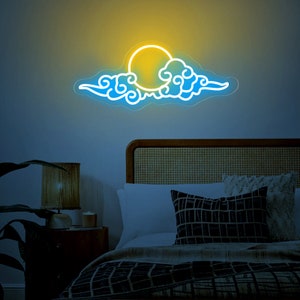 Placa de neon Sunset Cloud, arte de parede de neon Anime Cloud Sunset, decoração de quarto infantil, luz noturna Cloud, decoração de sala de jogos para adolescentes, arte de quarto de anime para berçário
