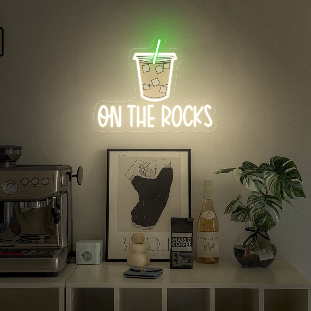 On the Rocks Coffee Neon Light, on the Rocks Neon Sign, Coffee Shop ...