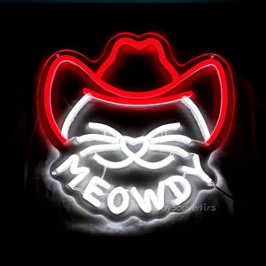Cowboy Meowdy Neon Sign,Cowboy Cat Light Wall Decor,Cat With Hat Neon,Cat Lover Gift,Cute Cat Neon Sign,Children&#39;s Room Decor,Birthday Gift