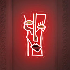Placa de parede colorida de Picasso, decoração de parede boho neon, presente de inauguração, decoração de arte de Picasso, arte de parede para sala de estar, placa de neon de arte abstrata
