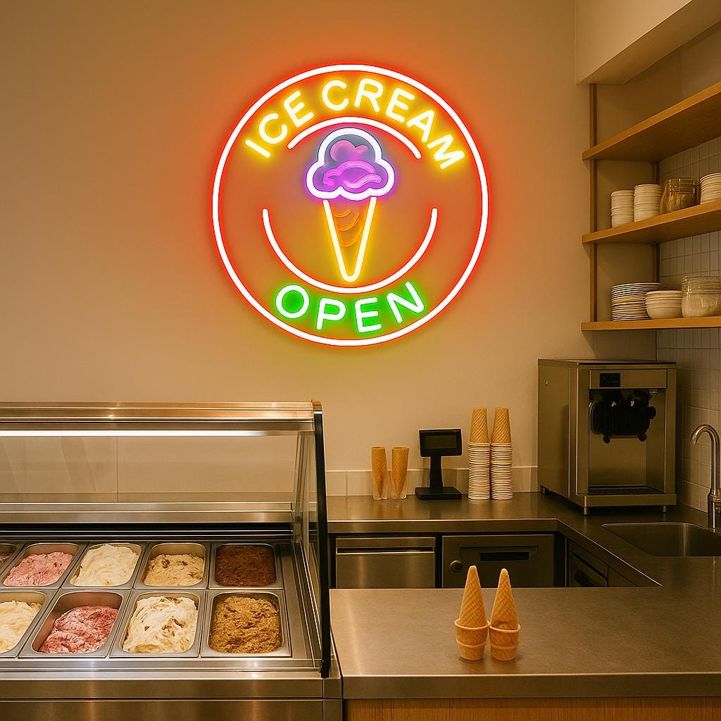 Ice Cream Open Neon Sign, Custom Ice Cream Dessert Shop Led Sign,Coffee Shop Restaurant Open Led Wall Decor,Ice Cream Bar Open Welcome Sign