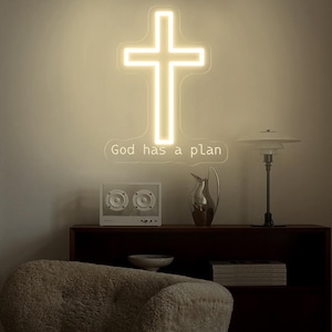 God has a plan Neon Sign,Faith Neon Sign,Religious Wall Sign,God Wall Art,Living Room Decor,Gifts For Christian,Jesus Neon Sign