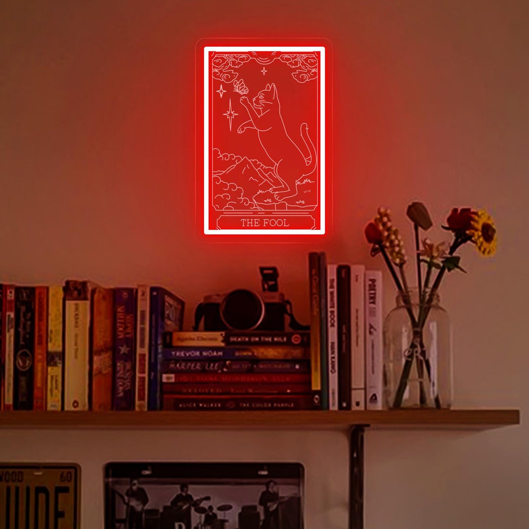 Cat Tarot Card Neon Sign: the Fool Card, Halloween Decor - Etsy