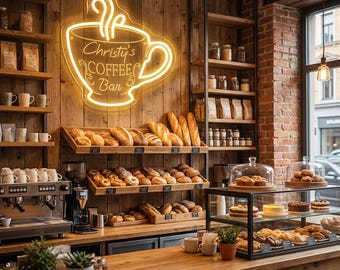Personalized Coffee Bar Neon Sign: Custom Name LED Decor