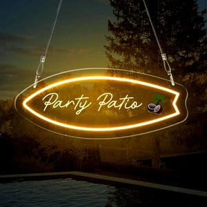 Placa de neon personalizada para prancha de surfe, placa de LED com impressão UV para prancha de surfe ao ar livre, decoração de parede para piscina de verão, luz de neon em forma de coqueiro à beira da piscina, decoração para clube de surfe