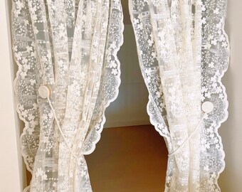 Cortina bordada de encaje, cortina de decoración de ventana de un panel de encaje crema