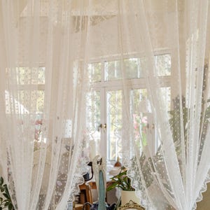 Rideau en dentelle blanche, rideau décoratif en dentelle de style français à volants, un panneau pour café, chambre, salon, cuisine