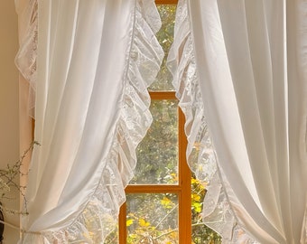 White Lace Curtain, French Style One Panel Minimalist Window Decor Curtain For Cafe, Bedroom, Living Room, Kitchen, Door