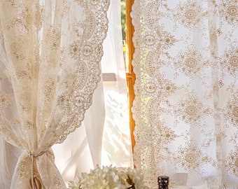 Rideau en dentelle crème, rideau en dentelle double épaisseur pour café, salon, cuisine, chambre, rideau de décoration de fenêtre de style champêtre
