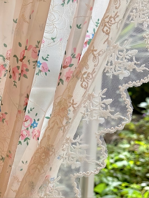 Pink Floral Lace Balloon Curtains - 2 Panels, Rod Pocket, 39"W X 51"L (Light Filtering Voile)