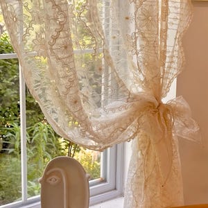 Cream Lace Embroidered Curtain, French Country Style One Panel Window Decor Curtain