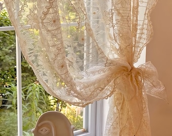 Cream Lace Embroidered Curtain, French Country Style One Panel Window Decor Curtain