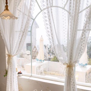 White Lace Curtain, Ruffle French Style Lace Window Decor Curtain One Panel For Cafe, Bedroom, Living Room, Kitchen